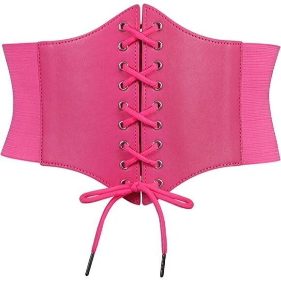 PINK Leather Elastic Wide Stretch Belt Corset Top Halloween Cosplay Costume NWT - Picture 1 of 7